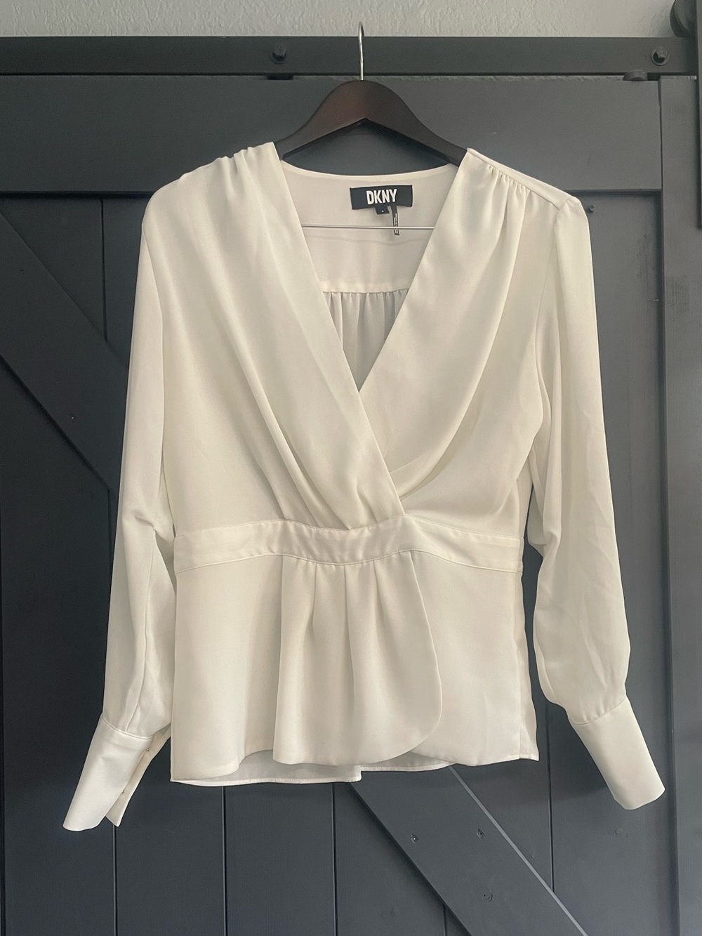 DKNY Cream Wrap-Style Peplum Blouse